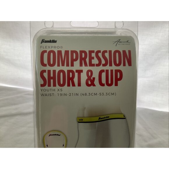 Franklin Sports Youth Compression Short with Cup, White/Neon XS  19”-21" Waist - Picture 4 of 11